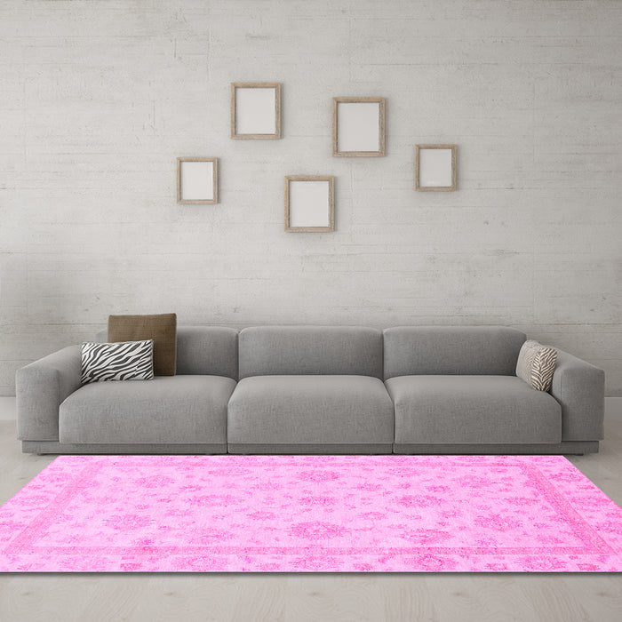 Machine Washable Oriental Pink Traditional Rug in a Living Room, wshabs3815pnk