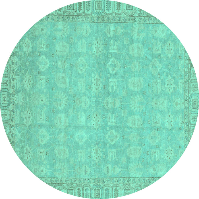 Round Machine Washable Abstract Turquoise Modern Area Rugs, wshabs3816turq