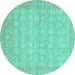 Round Machine Washable Abstract Turquoise Modern Area Rugs, wshabs3816turq