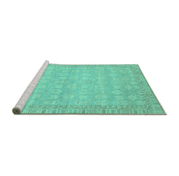 Sideview of Machine Washable Abstract Turquoise Modern Area Rugs, wshabs3816turq