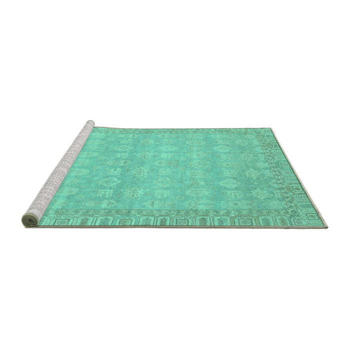 Sideview of Machine Washable Abstract Turquoise Modern Area Rugs, wshabs3816turq