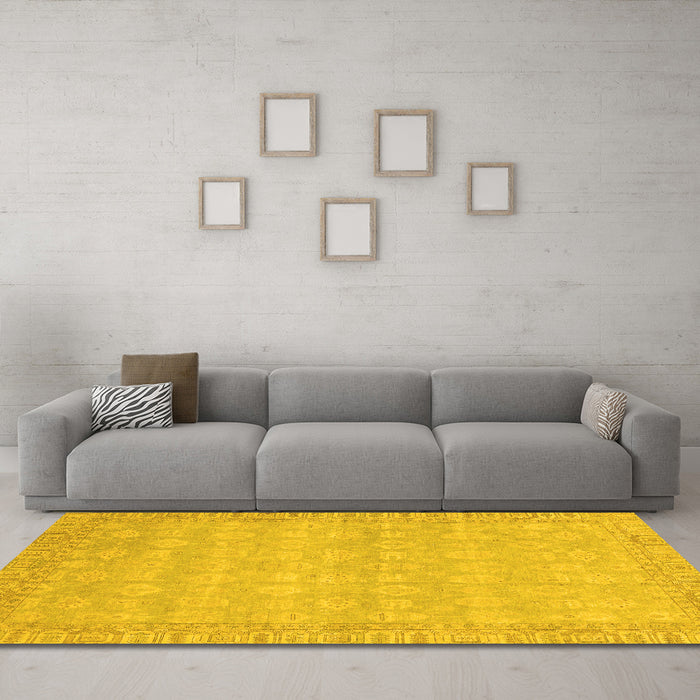 Machine Washable Abstract Yellow Modern Rug in a Living Room, wshabs3816yw