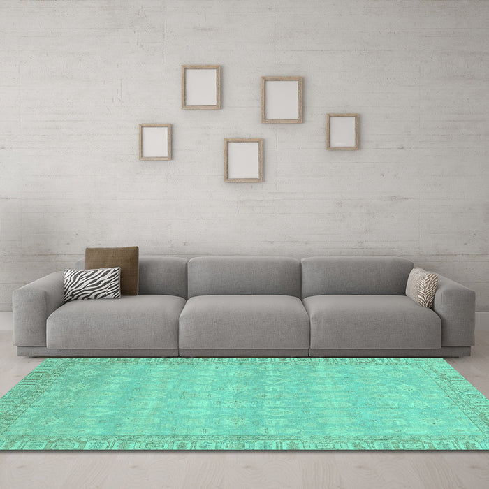 Machine Washable Abstract Turquoise Modern Area Rugs in a Living Room,, wshabs3816turq