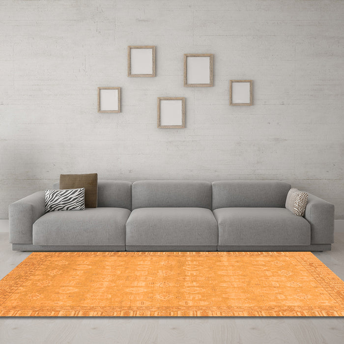 Machine Washable Abstract Orange Modern Area Rugs in a Living Room, wshabs3816org