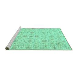 Sideview of Machine Washable Oriental Turquoise Traditional Area Rugs, wshabs3817turq