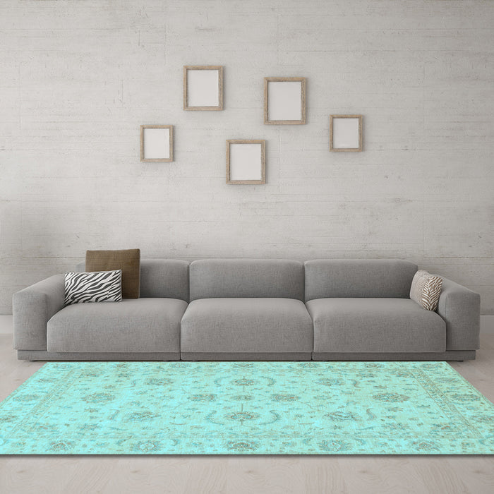 Machine Washable Oriental Light Blue Traditional Rug in a Living Room, wshabs3817lblu