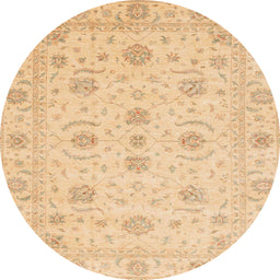 Round Abstract Yellow Oriental Rug, abs3817