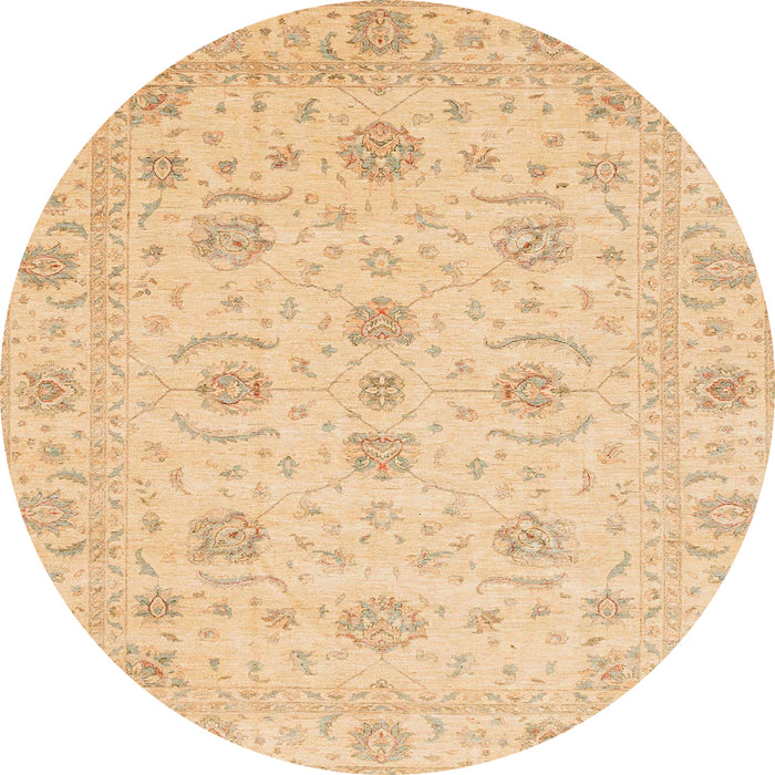 Round Abstract Yellow Oriental Rug, abs3817