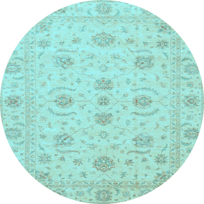Round Machine Washable Oriental Light Blue Traditional Rug, wshabs3817lblu