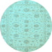 Round Machine Washable Oriental Light Blue Traditional Rug, wshabs3817lblu