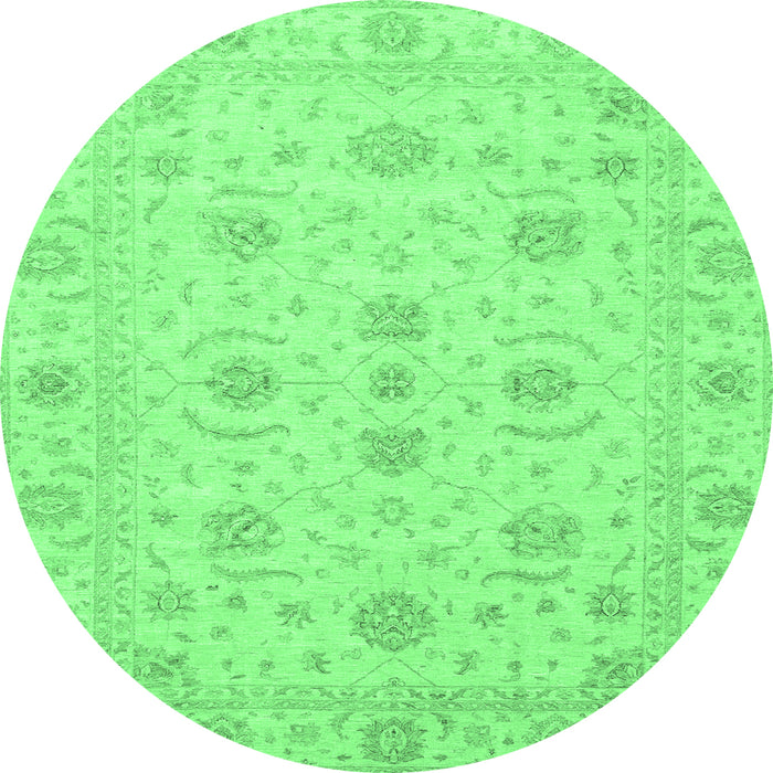 Round Machine Washable Oriental Emerald Green Traditional Area Rugs, wshabs3817emgrn