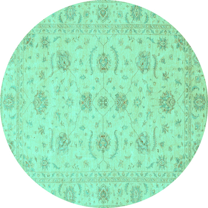 Round Machine Washable Oriental Turquoise Traditional Area Rugs, wshabs3817turq