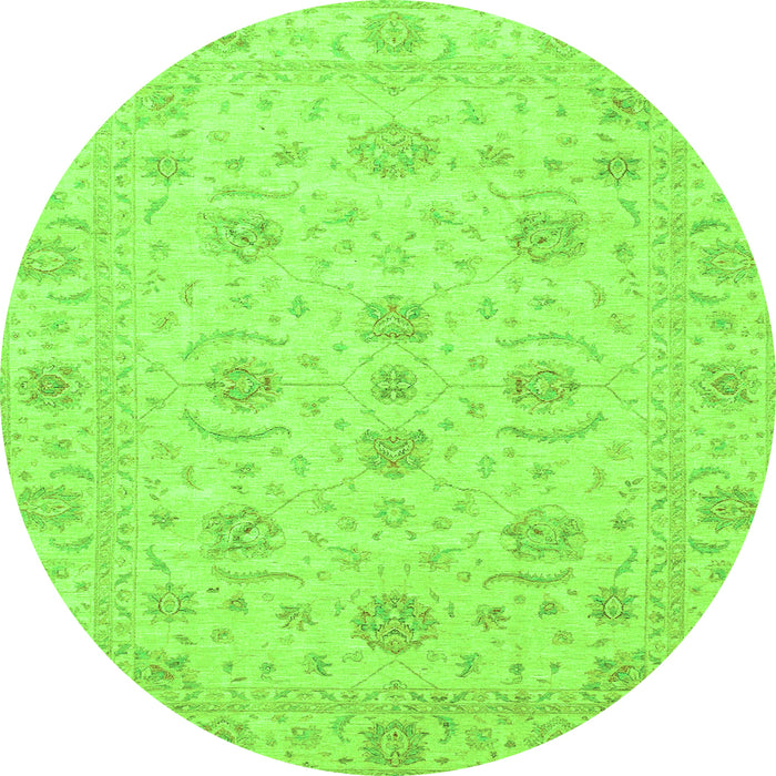 Round Machine Washable Oriental Green Traditional Area Rugs, wshabs3817grn