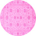 Round Machine Washable Oriental Pink Traditional Rug, wshabs3817pnk