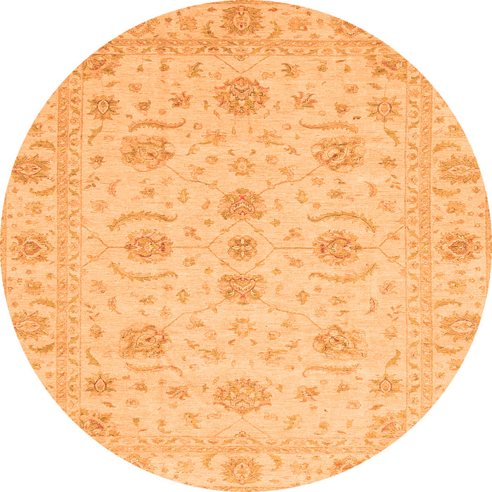 Round Machine Washable Oriental Orange Traditional Area Rugs, wshabs3817org