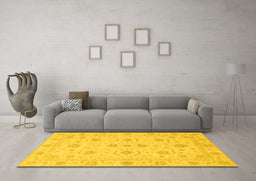 Machine Washable Oriental Yellow Traditional Rug in a Living Room, wshabs3817yw