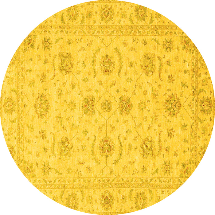 Round Machine Washable Oriental Yellow Traditional Rug, wshabs3817yw