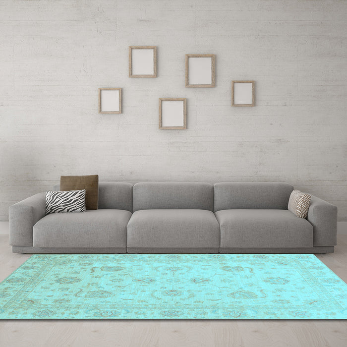 Machine Washable Oriental Light Blue Traditional Rug in a Living Room, wshabs3818lblu