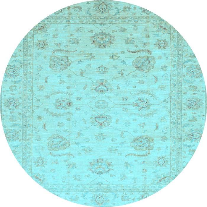 Round Machine Washable Oriental Light Blue Traditional Rug, wshabs3818lblu