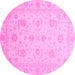 Round Machine Washable Oriental Pink Traditional Rug, wshabs3818pnk