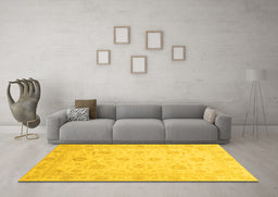 Machine Washable Oriental Yellow Traditional Rug in a Living Room, wshabs3818yw