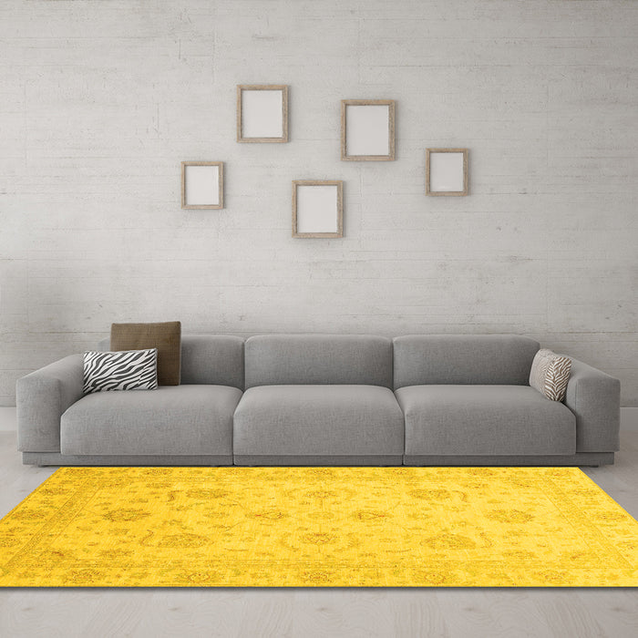 Machine Washable Oriental Yellow Traditional Rug in a Living Room, wshabs3818yw