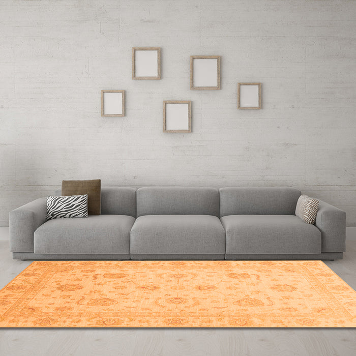 Machine Washable Oriental Orange Traditional Area Rugs in a Living Room, wshabs3818org