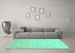 Machine Washable Oriental Turquoise Traditional Area Rugs in a Living Room,, wshabs3818turq
