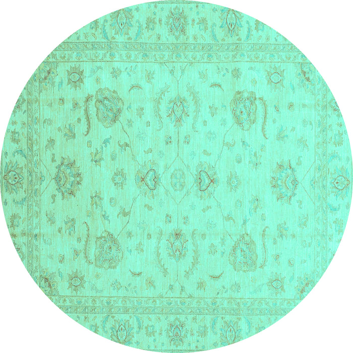 Round Machine Washable Oriental Turquoise Traditional Area Rugs, wshabs3818turq