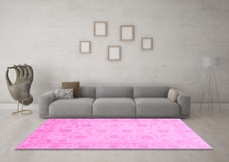 Machine Washable Oriental Pink Traditional Rug in a Living Room, wshabs3818pnk
