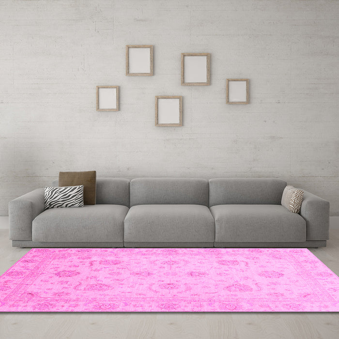 Machine Washable Oriental Pink Traditional Rug in a Living Room, wshabs3818pnk