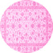 Round Machine Washable Oriental Pink Traditional Rug, wshabs3819pnk