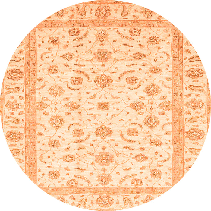 Round Machine Washable Oriental Orange Traditional Area Rugs, wshabs3819org