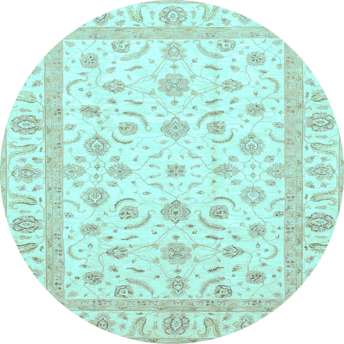Round Machine Washable Oriental Light Blue Traditional Rug, wshabs3819lblu