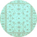 Round Machine Washable Oriental Light Blue Traditional Rug, wshabs3819lblu