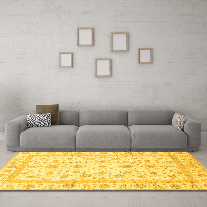 Machine Washable Oriental Yellow Traditional Rug in a Living Room, wshabs3819yw