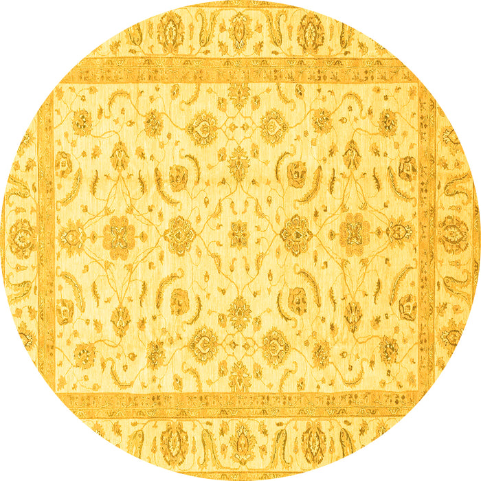 Round Machine Washable Oriental Yellow Traditional Rug, wshabs3819yw