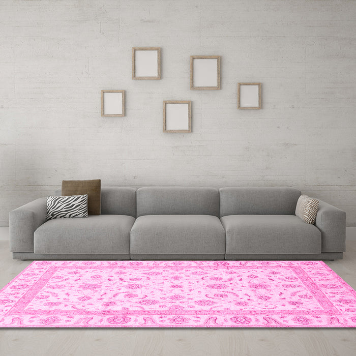 Machine Washable Oriental Pink Traditional Rug in a Living Room, wshabs3819pnk