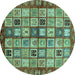 Round Abstract Turquoise Modern Rug, abs381turq