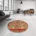 Round Machine Washable Abstract Tomato Red Rug in a Office, wshabs381