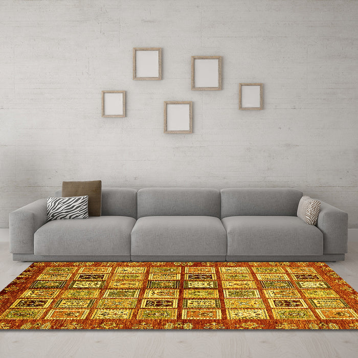 Machine Washable Abstract Yellow Modern Rug in a Living Room, wshabs381yw