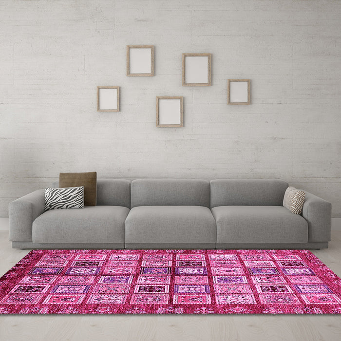 Machine Washable Abstract Pink Modern Rug in a Living Room, wshabs381pnk