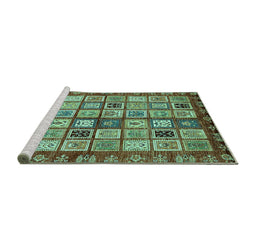 Sideview of Machine Washable Abstract Turquoise Modern Area Rugs, wshabs381turq