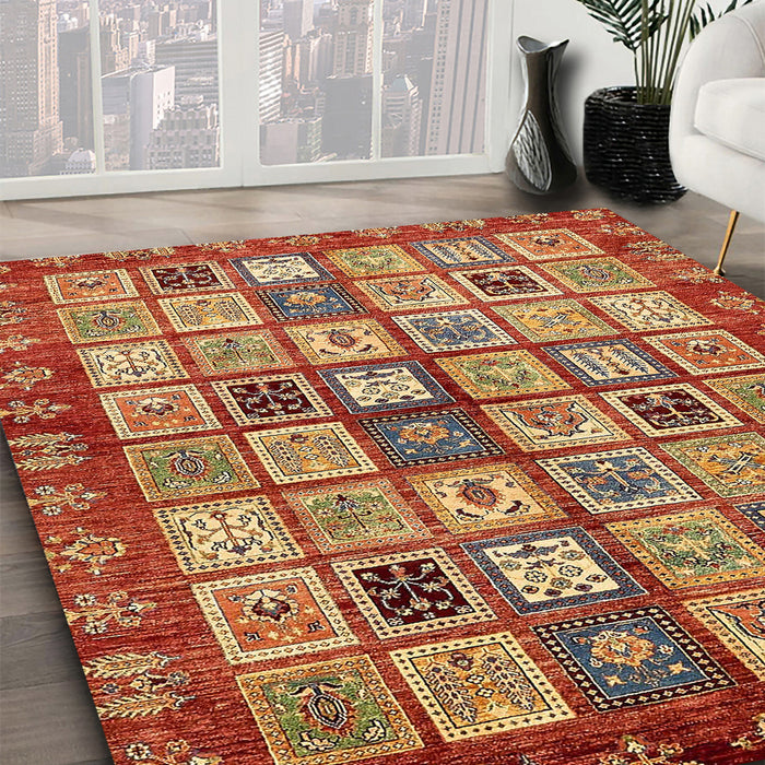 Abstract Red Modern Rug in Family Room, abs381