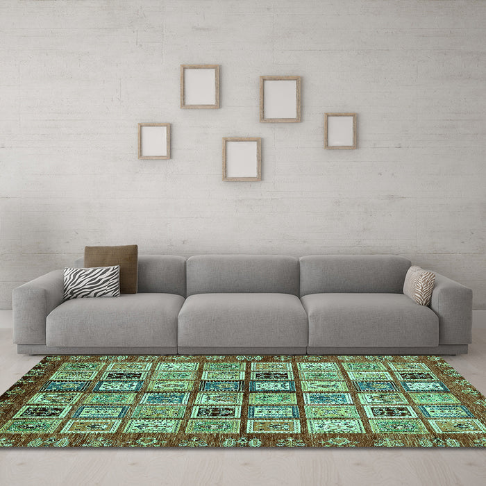 Machine Washable Abstract Turquoise Modern Area Rugs in a Living Room,, wshabs381turq