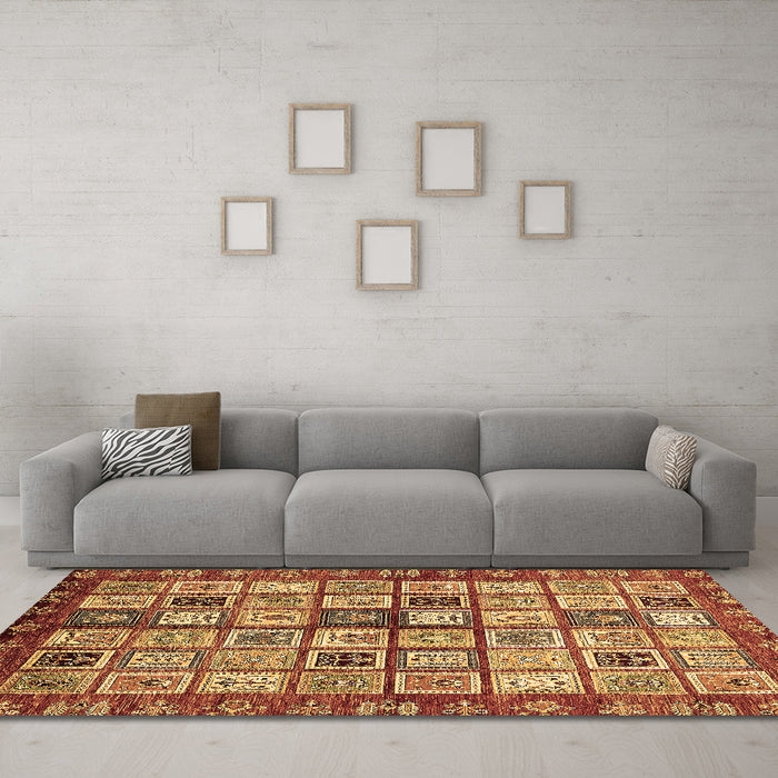 Machine Washable Abstract Brown Modern Rug in a Living Room,, wshabs381brn