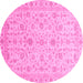 Round Machine Washable Abstract Pink Modern Rug, wshabs3820pnk