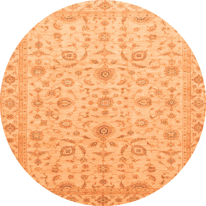 Round Machine Washable Abstract Orange Modern Area Rugs, wshabs3820org