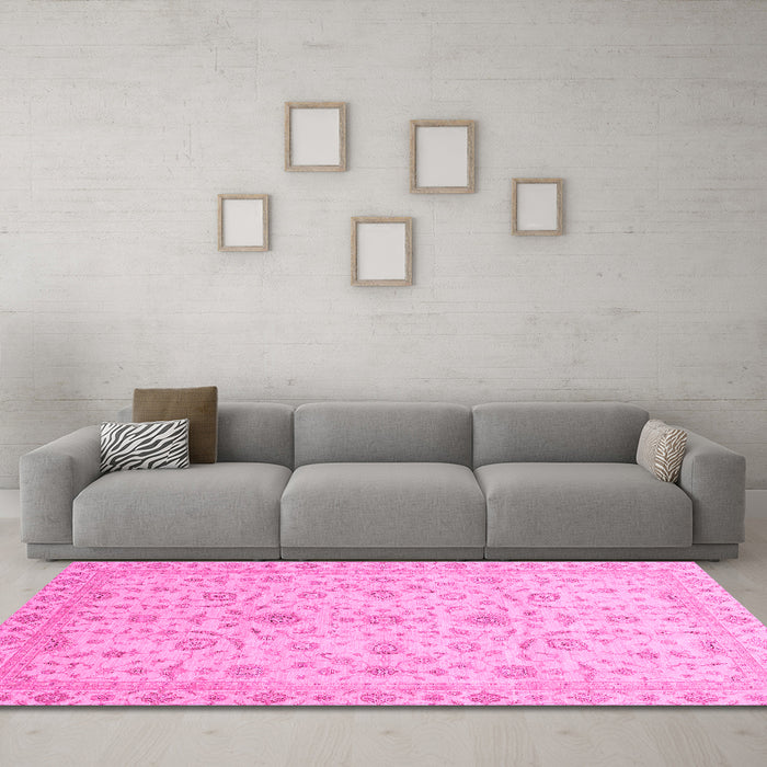 Machine Washable Abstract Pink Modern Rug in a Living Room, wshabs3820pnk