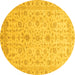 Round Machine Washable Abstract Yellow Modern Rug, wshabs3820yw